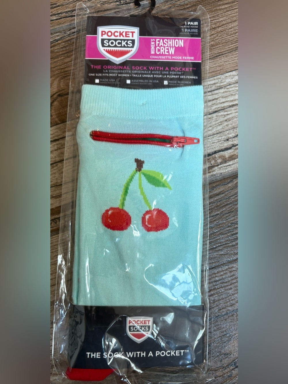 NWT Cherry Pocket Socks. Size: Medium